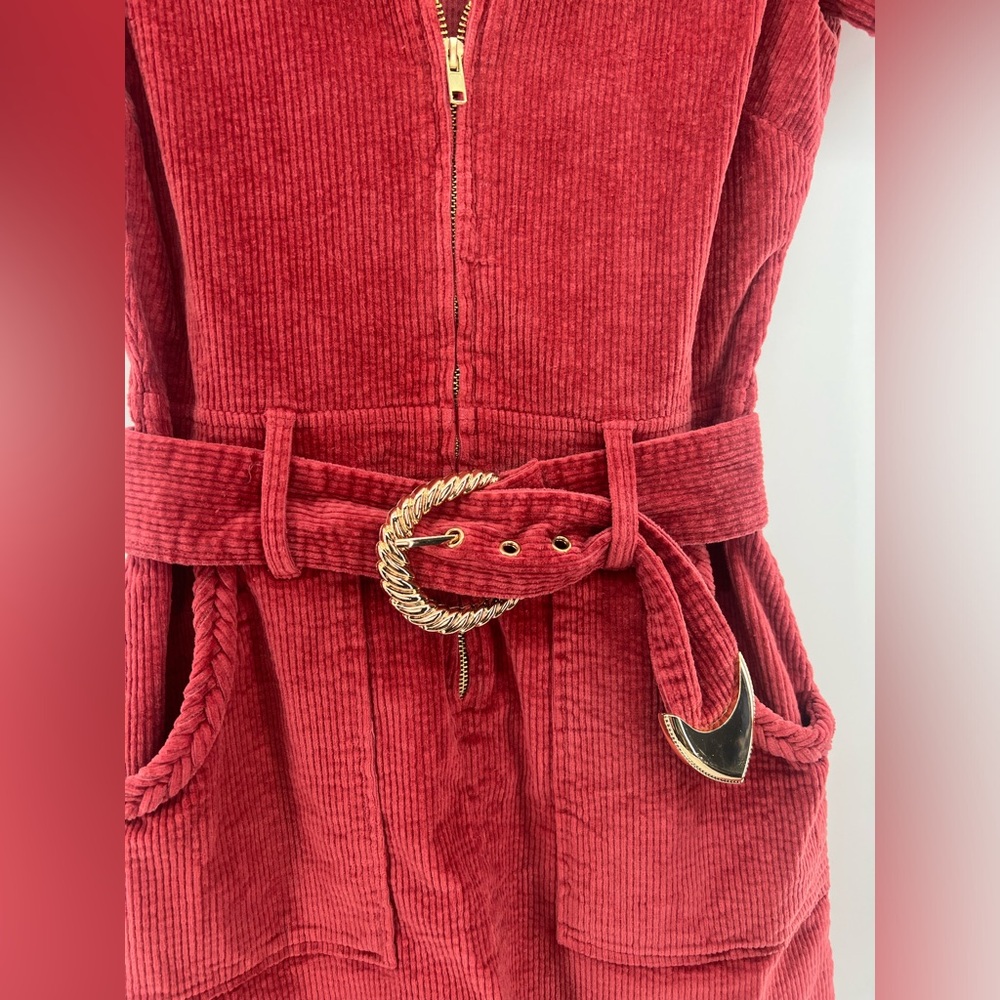 Show Me Your MuMu Outlaw Dress Rose Red Corduroy Gold Buckle Mini Dress XS - Picture 10 of 13